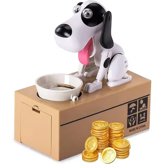LUFEIS Hungriger Hund Spardose, Hundesparschwein, Hungrige Spardose Kinder SpardoseHund Frisst Geld Süße Hunde Stiehlt Münzen Wie Magische Münze Knabbert Spardoses Geburtstagsgeschenk für Kinder(Weiß)
