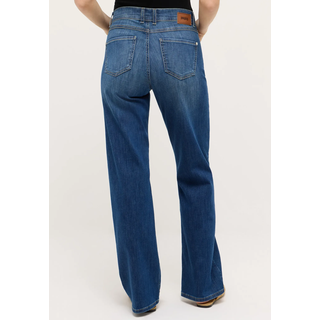 High-waist-Jeans ANGELS "Liz Smart", Damen, Gr. 40, Länge 32, mid blau used, Denim/Jeans, Obermaterial: 91% Baumwolle, 6% Polyester, 3% Elasthan, unifarben, relaxed fit lang, Jeans High-waist-Jeans, mit ausgestelltem Bein und Stretch