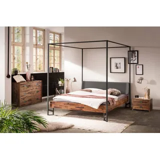 Hasena Himmelbett Bovena, Farbe: Akazie Vintage brown, lackiert, Bezugsfarbe: Kul smoke, Metallfarbe: Anthracit, verschiedene Größen - 20 cm/140 x 200 cm