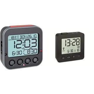 TFA Dostmann Bingo 2.0 digitaler Funk-Wecker mit Temperaturanzeige, Kunststoff, schwarz, (L) 95 x (B) 41 x (H) 96 mm & 60.2545.01 Digitaler Funk-Wecker