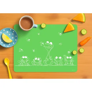 Dinomio Tischunterlage, Platzdeckchen für Schule, Platzmatte, Bastelmatte für Kinder aus Silikon - rutschfest, abwischbar, 40 x 30 cm, Frosch grün