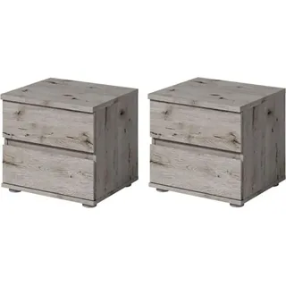 Nachttisch HOME AFFAIRE "PRESSAC Nachtkommode mit 2 Schubladen, Set 2 Stücke", eiche natur, B:46,4cm H:42,5cm T:40,8cm, Tische, Nachttisch, Set, 2 St., zwei Stücke, Nachtschränke, Maße B/T/H: 46,4/40,8/42,5cm