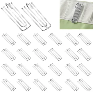 NICKLIN 35 Stück Edelstahl Gardinenhaken Metall 4 Zinken Pinch Vorhang Falte Haken,Heavy Duty Curtain Pleater Hooks,Curtain Hooks Faltenlegehaken für schwere Vorhänge und Türvorhänge