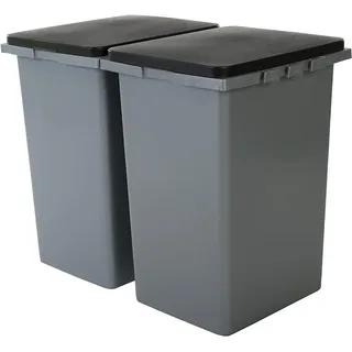 Iris Ohyama, Rechteckiger Abfalleimer aus Kunststoff mit Push-Verschluss und Aufklebern für die Mülltrennung, 2er-Set, 45 L, Küche, Büro, Garage - Recycling Bin RP-4 - Grau