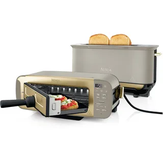 Ninja Foodi 3-in-1 Toaster, Elektrogrill mit Deckel, Panini-Presse mit Flip-Design, 7 Kochfunktionen, 7 Toastlinien, Backblech und Krümelschale, Stone Gold, ST202EUSTGD