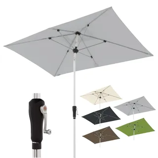 Doppler Sonnenschirm SL-AZ Auto Tilt 220x140 cm Hellgrau I Gartenschirm knickbar I Kurbelschirm mit UV-Schutz 80+ I Kurbelschirm aus Aluminium I regenabweisendes Polyester-Schirmdach