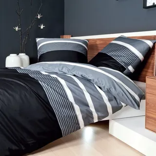 Janine Bettwäsche J.D. 8468-08 Silber schwarz Mako Satin, Größe:200 cm x 220 cm