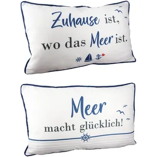 GILDE Kissen, rechteckig, "Wellenglück", Spruch, Polyester, weiß, , 2 Stück wie abgebildet, B. 50 cm, H. 30 cm 51986 - Weiß