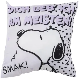 United Labels The Peanuts Snoopy Kissen, Kopfkissen 40x40 cm, Weiß, Sofakissen Dich lieb ich am meisten, Dekokissen für Fans