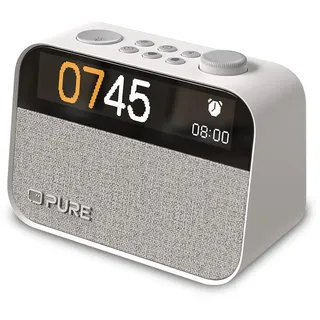 Pure Moment Radiowecker für Schlafzimmer & Büro (DAB+/FM Digital Radio, Bluetooth, White Noise Geräusche Einschlafhilfe, Wake Up Light Lichtwecker, Nachtlicht, Alarm, dimmbares Display) Weiß