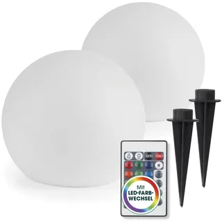 EASYmaxx LED Solarleuchte Kugel 40 cm | 2 x Solar Leuchte - stimmungsvoller Farbwechsel wunderschöne Lichteffekte In & Outdoor | Solarleuchte inklusive Fernbedienung | Solarleuchte LED + 5 Leuchtmodi