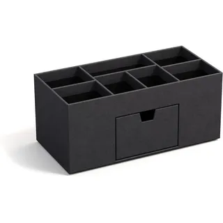Bigso Box of Sweden BIGSO VENDELA Schreibtisch Organizer mit 7 Fächern und Schublade – Ablagebox aus Faserplatte und Papier in Leinenoptik – Schreibtischset für Büromaterial – schwarz