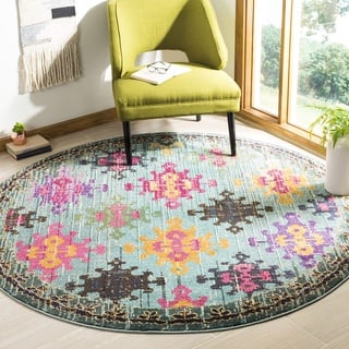 SAFAVIEH Boho Teppich für Wohnzimmer, Esszimmer, Schlafzimmer - Monaco Collection, Kurzer Flor, Blau und Multi, 200 x 200 cm