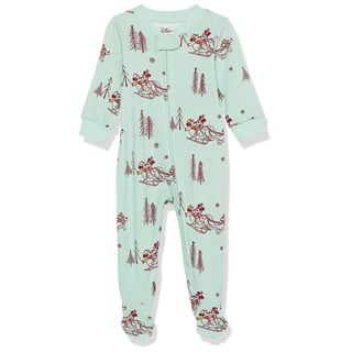 Amazon Essentials Disney | Marvel | Star Wars Unisex Baby Eng anliegender Pyjama aus Baumwolle mit Fuß, Mickey Winter - Baby Snug-fit, 0-3 Monate