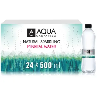 AQUA CARPATICA 500ml x 24 Naturally Sparkling Sprudel Natürliches Mineralwasser, Natriumarm, Nitratfrei, Mit Natürlichen Elektrolyten, Calcium und Magnesium, Natürlich prickelnd, 100% Recycelbar