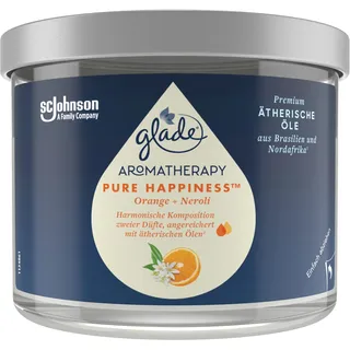 Glade Aromatherapy Essential Oils Duftkerze, Pure Happiness, Glade Duftkerze Mit Ätherischen Ölen Orange + Neroli, 4 x 260g