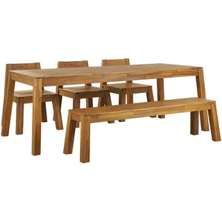 Beliani Gartenmöbel SET 6-Sitzer Akazienholz hellbraun 5-teilig Livorno , Hellbraun , Holz , Gartenmöbel, Gartengarnituren, Gartenmöbel-Sets