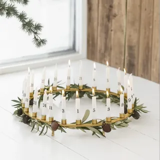 Kerzenhalter Rund für 24 Stabkerzen Ø 1,3 cm Metall Adventskranz Deko Advent Weihnachten Kerzen, Farbe:Kerzenhalter Gold