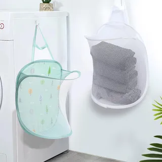Baby Wäschekorb kinderzimmer klein, 2-Pack wäschekorb kinder klein Mesh pop up wäschekorb kinder Hängende Wäsche Hamper für Kinderkrippe, Spielzeug, Wäscheaufbewahrung (Grün+Weiß)