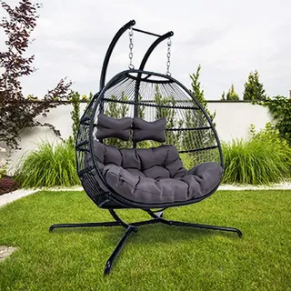 purehaven Hängesessel für 2 Personen 130x120x200 cm Rattan-Kunststoffgeflecht