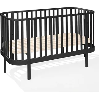 ATB MEBLE Gitterbett mit Matratze 140x70 cm - 2in1 Babybett Kinderbett umbaubar - GRAND Beistellbett Baby - Bett Baby Mitwachsend - Jugendbett - Schwarz - Schwarz