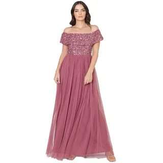 Maya Deluxe Damen Women's Bardot Dress for Women Maxi Embellished High Empire Waist Sleeveless Tulle Wedding Guest Brautjungfernkleid, Desert Rose, 38 EU