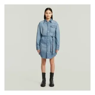 G-Star für Damen. D26814-D539-G924 Hemdblusenkleid mit Gürtel blau (XXL), Lässig, Baumwolle, Langarm