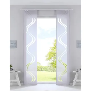 Gardinenbox 2er Set Flächenvorhänge Schiebegardinen HxB 245x45 cm Grau Ausbrenner Qualität modern mit Wellen Muster transparent Paneelwägen 20190418-2