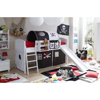 TICAA Hochbett Ekki 207 x 118 x 206 cm Kiefer massiv weiß gewachst schwarz/weiß