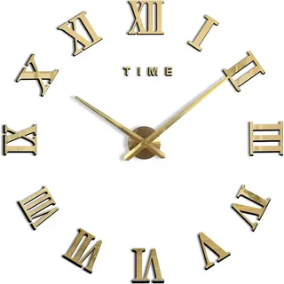 ZELURXX Vintage-Wanduhr, 70–120 cm, römische Ziffern, Retro Industriedesign, 47 Zoll, springende Sekunde, Acryl, für Wohnzimmer, Schlafzimmer, Gold - Gold