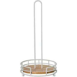 DRW Küchenrollenhalter aus Metall und Holz in Weiß, 17 x 17 x 31 cm
