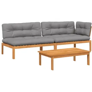 3-tlg. Garten-Sofagarnitur aus Paletten mit Kissen Akazienholz - Braun, Grau