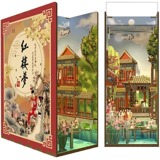 Tonecheer Book Nook Kit 3D Holzpuzzle Booknooks DIY Modellbausätze Erwachsene zum Baue Miniatur Haus Bücherregal Nook Book mit Licht lustiges Geschenke Geburtstagsgeschenk(Der Traum der roten Kammer)