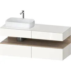 Duravit Qatego Konsolenwaschtischunterbau, 2 Auszüge, 2 Schubkästen, Ausschnitt links, 1400x550x600mm, Nische Eiche Mamoriert, QA4765055, Farbe: Weiß Hochglanz