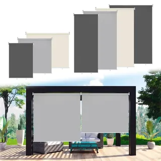 Fogmiea Senkrechtmarkise Vertikalmarkise 140x140cm, Sonnenschutz Sichtschutz Windschutz Balkonmarkise, Beschattung Wasserfest Balkonrollo, für Balkon Terrasse Garten Pavillon (Hellgrau, 1 Stück)
