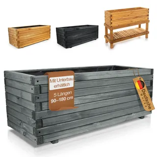BooGardi Pflanzkübel groß außen & innen mit Vlies · Pflanzkasten rechteckig in 10 Größen · 120 cm lang anthrazit · Hochbeet Holz für Garten, Balkon & Terrasse · Blumenkasten XXL