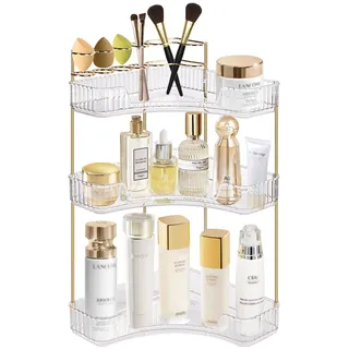 SHANNA Make-Up Kosmetik Organizer: 3 Ebenen Transparent Beauty Eck Hautpflege Organizer - Adjustable Multifunktionaler Schminktisch für Zimmer Frisiertisch Decor