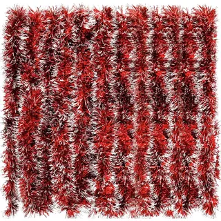 LATERN 10M Weihnachts Lametta Girlande, Rotefarbe Metallisches Lametta Grobes Glitzerndes Lametta Dicke Glänzende Girlande mit Frostspitze für Weihnachtsbaum Winter Hochzeit Urlaub Party Dekoration
