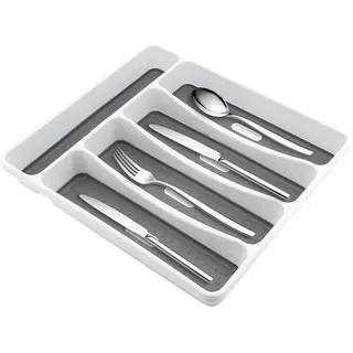 Unyqoos® Besteckkasten 5 Fächer – stabiler Besteckeinsatz aus BPA-freiem Kunststoff, rutschfest, 40 x 32 x 4,5 cm für Küchenschubladen - Weiß