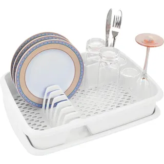 Novaliv Geschirrabtropfgestell mit Abtropfschale WEISS 40 x 30 cm – Abtropfgestell für Waschbecken – Abtropfständer platzsparend für Abwasch Camping Geschirr & Besteck Dish Drainer Dish Rack