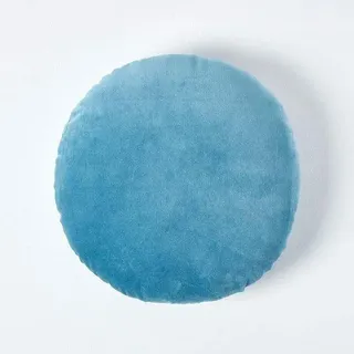 Unyqoos® Rundes Sitzkissen 40 cm, Premium Baumwollsamt (100% Baumwolle) himmelblau, Polyesterfüllung – Bodenkissen, Sofakissen & Autositzkissen - Blau