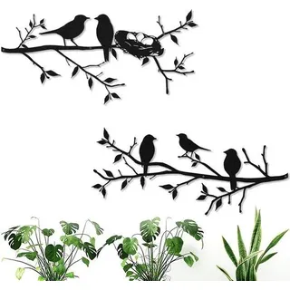 Unyqoos® Vogel-Wanddeko-Set aus Metall 68×33 cm – farbbeständig lackiert, vorgebohrtes Aufhängeloch, für Innen & Außen (Wohnzimmer, Balkon, Garten) - Schwarz
