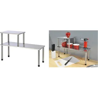 Edelstahl Küchenregal für die Arbeitsplatte - 45 x 32 cm - Küchen Organizer mit 2 Etagen - Gewürzregal Standregal Küchengestell klein 2 Ablagen