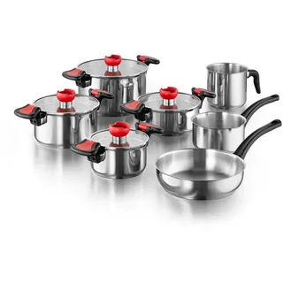 Kopf Topfset Nelo, Edelstahl, Induktion, 11-teilig , Kunststoff , Rund , wärmeisolierter Griff , Kochgeschirr, Töpfe, Topfsets