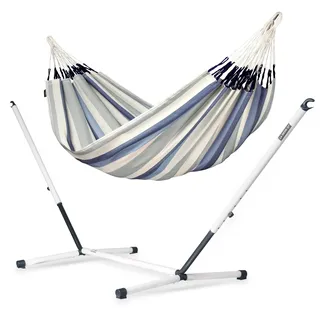 LA SIESTA® - Brisa - Klassische Doppel + Stahl-Gestell Hängematte, handgefertigt in Kolumbien, mit 160 cm Breite für entspannte Momente drinnen und draußen. (Sea Salt)