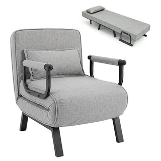 KOMFOTTEU Schlafsessel, 3 in 1 Klappsofa mit Bettfunktion & Kissen, Schlafsofa mit verstellbarer Rückenlehne & Armlehne, Gästebett bis 180 kg mit Metallrahmen für Wohnzimmer & Schlafzimmer - Hellgrau