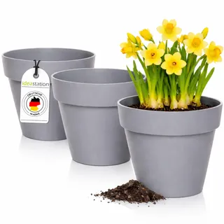 idea-station Blumentopf 14cm - 3 Stück - grau - Plastik Übertöpfe
