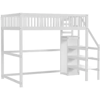 Stilvora Hochbett 140/200 cm in Weiß Kinderbett mit Leiter, Regal und Kleiderschrank , Holz, Holzwerkstoff , 140x200 cm , Babymöbel & Kindermöbel, Kinderzimmer & Jugendzimmer, Kinderbetten, Hochbetten