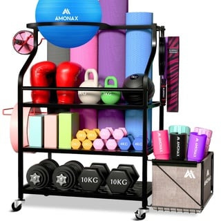 Amonax Hantelständer Fitnessstudio, Kettlebell Rack Kurzhantelständer Yoga Matte Regal, Hantel Ständer Für Langhantelpolster Faszienrolle, Fitness Geräte Zuhause Home Organizer Gym Zubehör Für Frauen...