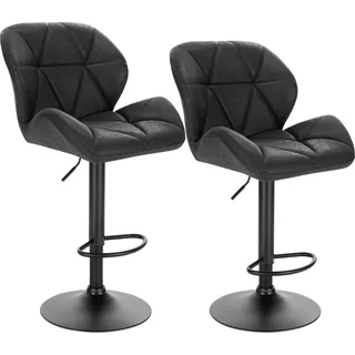 2er Set Barhocker für Kücheninsel - 360° drehbar mit Gaslift - Sitzhöhe 60–82 cm - Fußstütze - Sitzfläche 50x40 cm - 100 kg - Schwarzes Leder